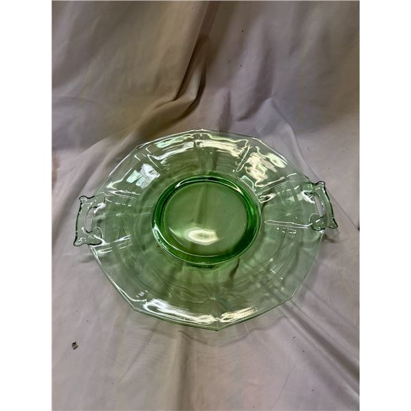 Vintage green depression, glass platter