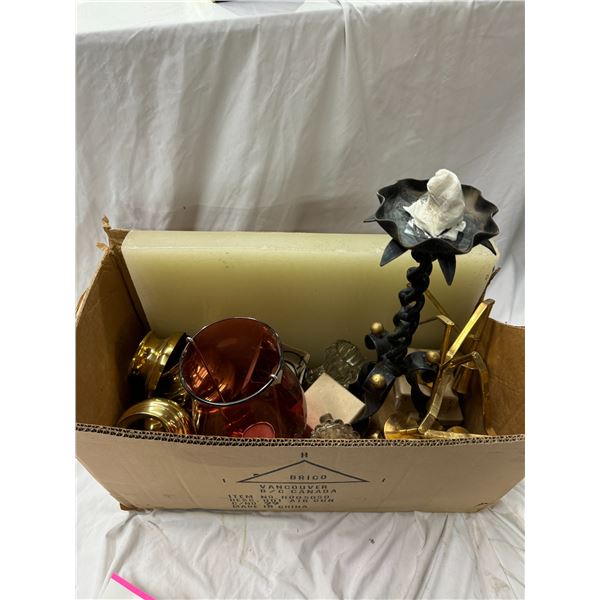 Brick of wax and assorted candleholders