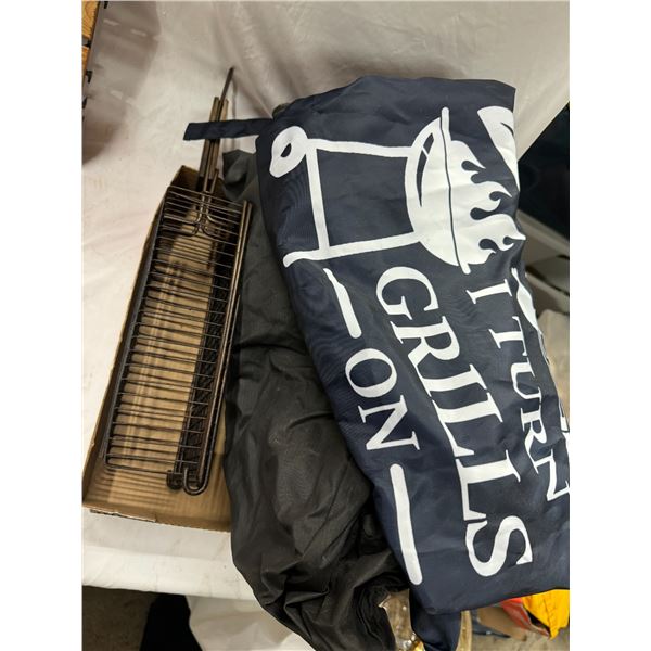 Apron, barbecue cover and camp cooking basket