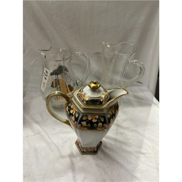 Nippon chipped and two glass pictures