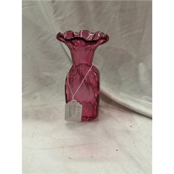 Vintage Canadian Rossi glass cranberry vase