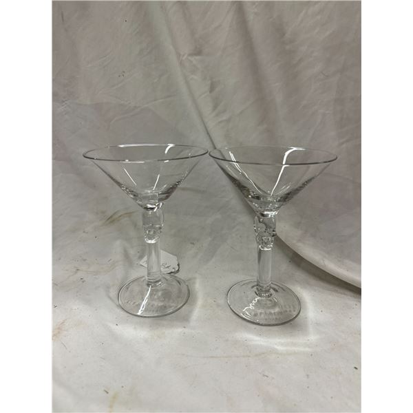 Crystal head, vodka, martini glasses