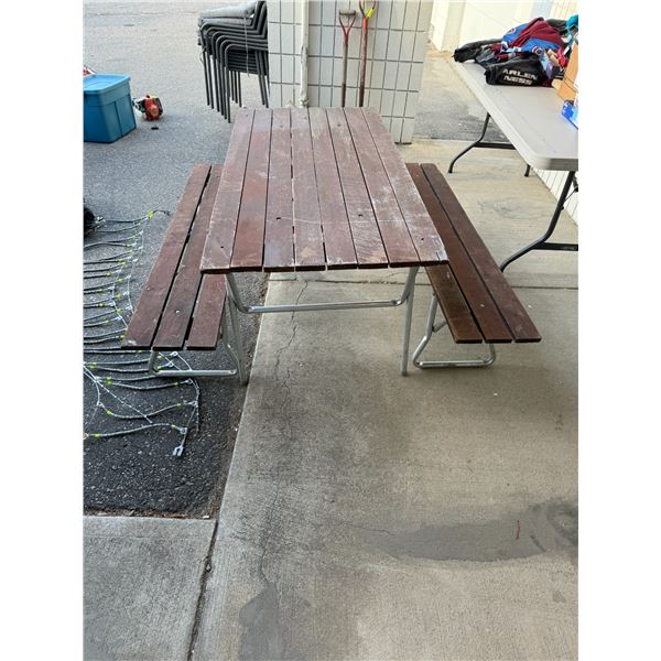 Folding picnic table and two benches