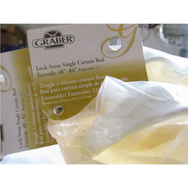 48 -84" WHITE SINGLE CURTAIN RODS, QUANTITY 6