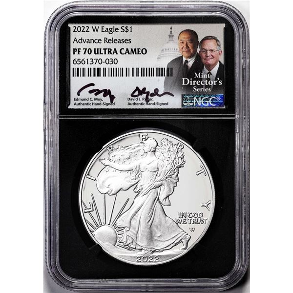 2022-W $1 Proof American Silver Eagle Coin NGC PF70 Ultra Cameo Moy & Ryder Signed