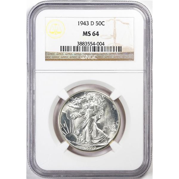 1943-D Walking Liberty Half Dollar Coin NGC MS64