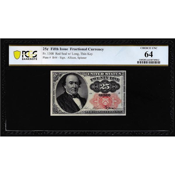 1874 Fifth Issue Twenty-Five Cents Fractional Currency Note Fr.1308 PCGS Choice Unc 64