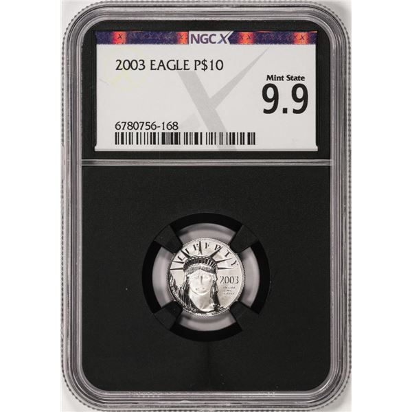 2003 $10 Platinum American Eagle Coin NGCX Mint State 9.9