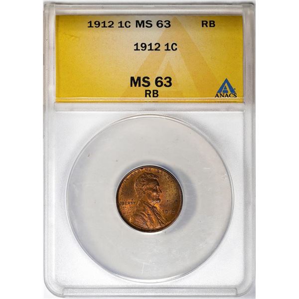 1912 Lincoln Wheat Cent Coin ANACS MS63RB