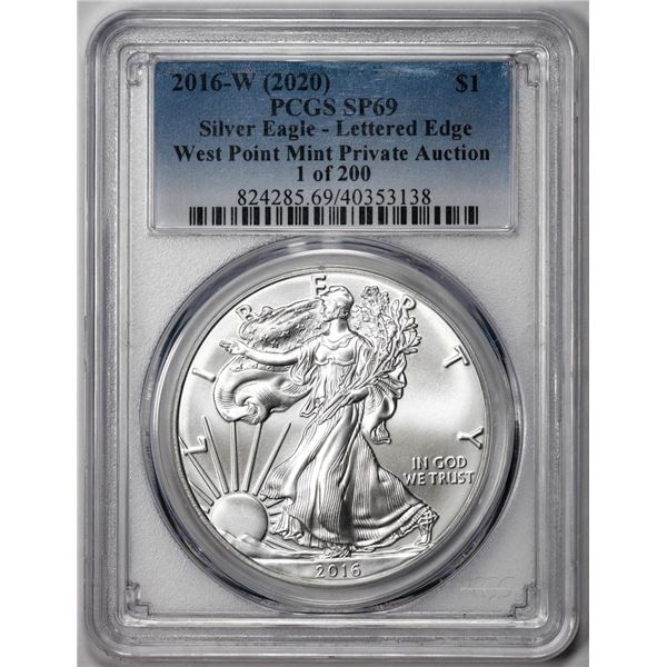 2016-W Lettered Edge $1 American Silver Eagle Coin PCGS SP69 West Point Mint