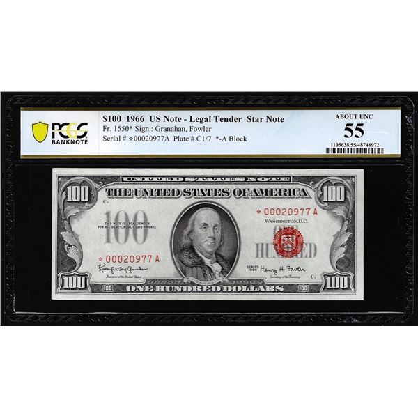 1966 $100 Legal Tender STAR Note Fr.1550* PCGS About Uncirculated 55