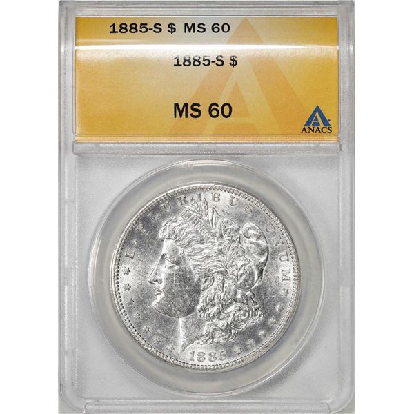1885-S $1 Morgan Silver Dollar Coin ANACS MS60