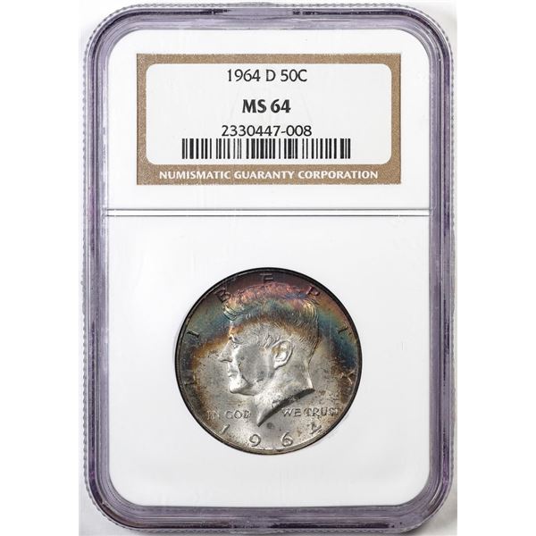 1964-D Kennedy Half Dollar Coin NGC MS64 Amazing Toning
