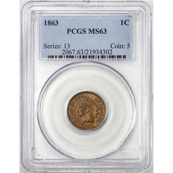 1863 Indian Head Cent Coin PCGS MS63