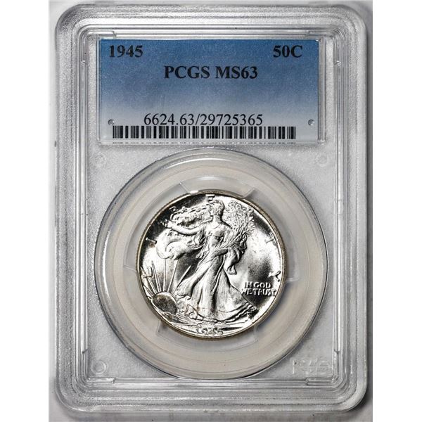 1945 Walking Liberty Half Dollar Coin PCGS MS63