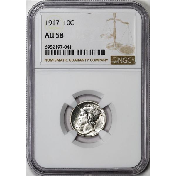1917 Mercury Dime Coin NGC AU58