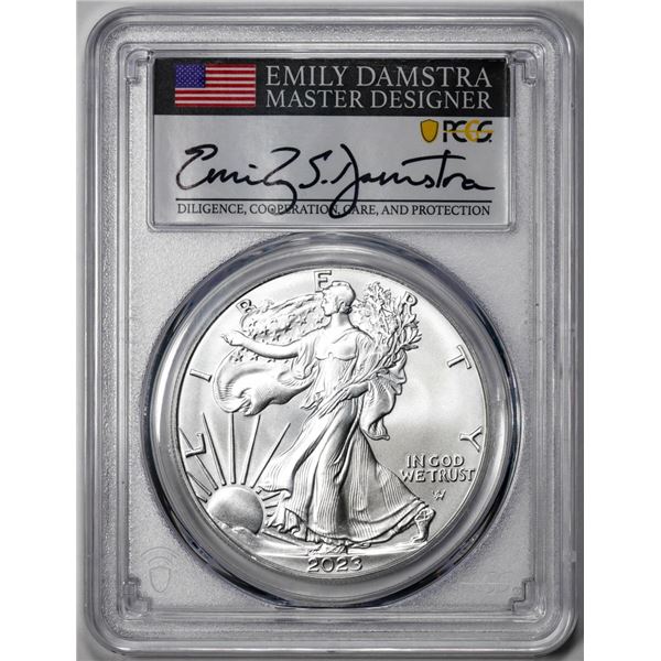 2023 $1 American Silver Eagle Coin PCGS MS70 First Day of Issue Damstra Signature