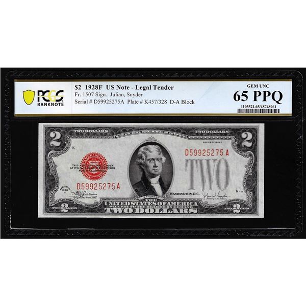 1928F $2 Legal Tender Note Fr.1507 PCGS Gem Uncirculated 65PPQ