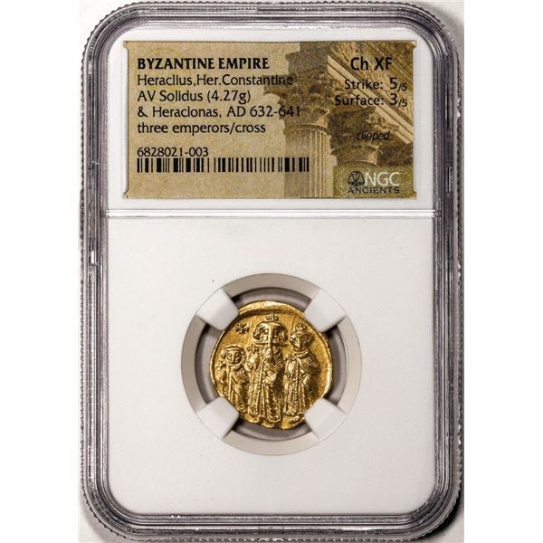 Byzantine Empire 632-641 AD Heraclius, Her. Constantine & Heraclonas Solidus NGC Ch XF