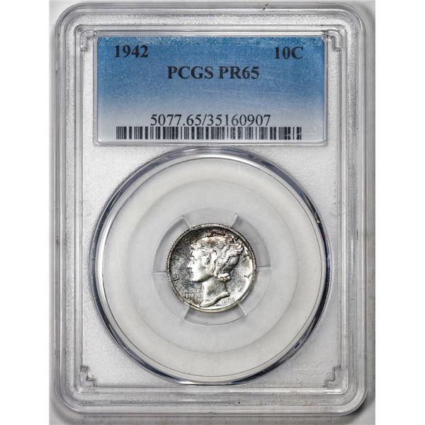 1942 Proof Mercury Dime Coin PCGS PR65