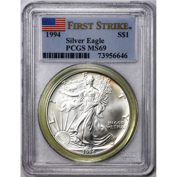 1994 $1 American Silver Eagle Coin PCGS MS69 First Strike