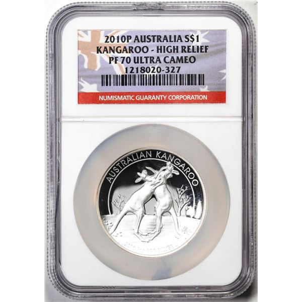 2010 Australia $1 Proof Kangaroo High Relief Silver Coin NGC PF70 Ultra Cameo Cracked