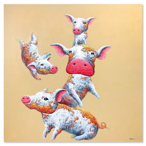 Wang "Family Tumble" Original Mixed Media on Canvas