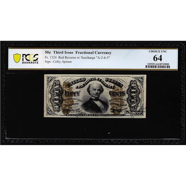 1863 Third Issue Fifty Cents Fractional Currency Note Fr.1324 PCGS Choice Unc 64