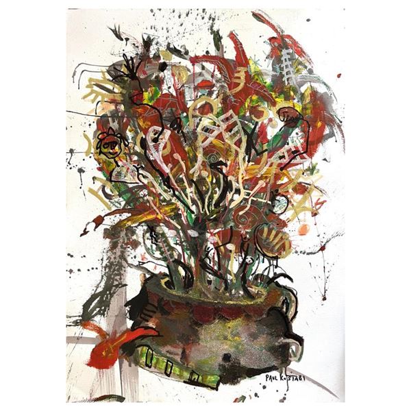 Paul Kostabi "Field of Dreams" Original Mixed Media on Paper