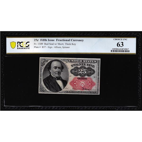 1874 Fifth Issue Twenty-Five Cents Fractional Currency Note Fr.1309 PCGS Choice Unc 63