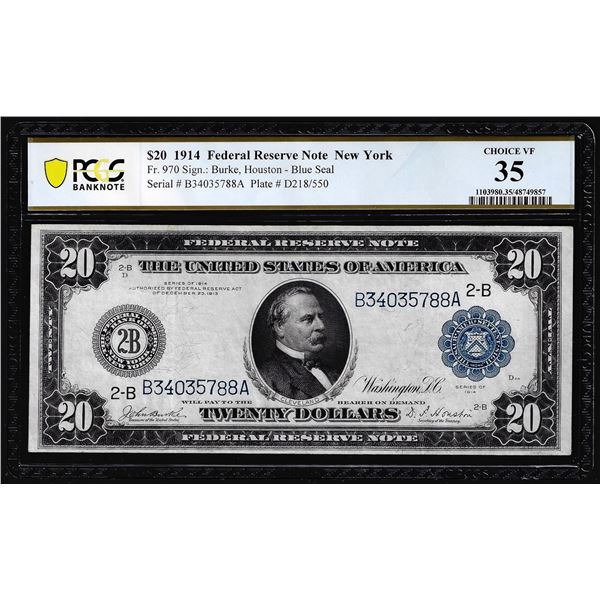1914 $20 Federal Reserve Note New York PCGS Choice VF 35