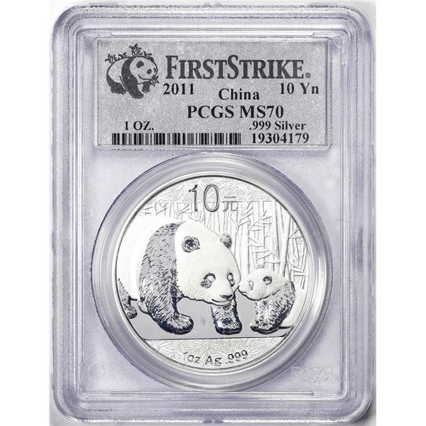 2011 China 10 Yuan Silver Panda Coin PCGS MS70 First Strike