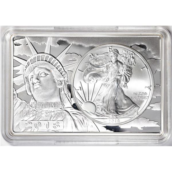 2018 $1 American Silver Eagle Coin & 2oz Silver Bar Set