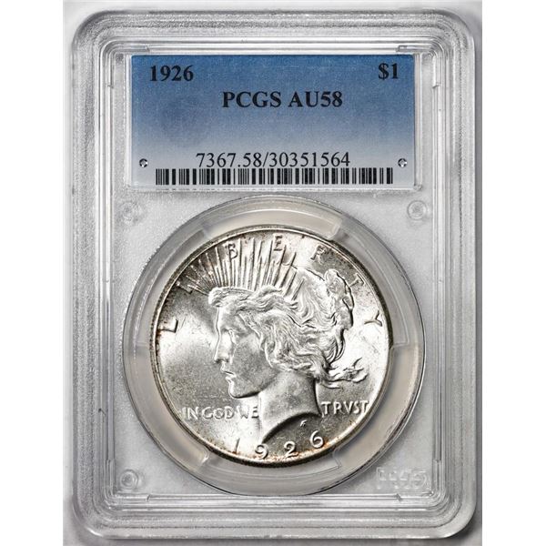 1926 $1 Peace Silver Dollar Coin PCGS AU58