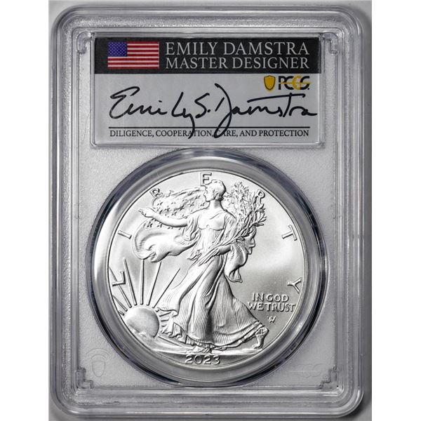 2023 $1 American Silver Eagle Coin PCGS MS70 First Day of Issue Damstra Signature
