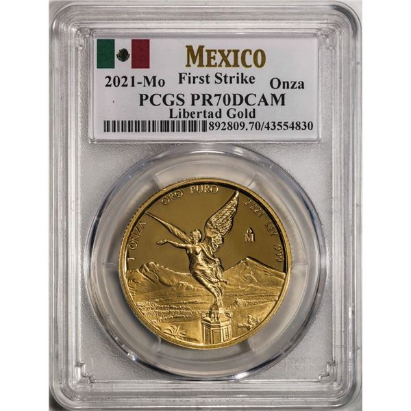 2021-Mo Mexico Proof 1 oz Libertad Gold Coin PCGS PR70DCAM First Strike