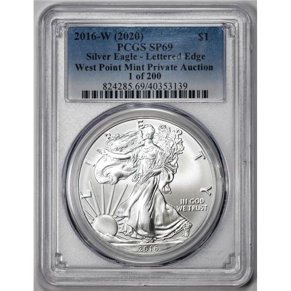 2016-W Lettered Edge $1 American Silver Eagle Coin PCGS SP69 West Point Mint