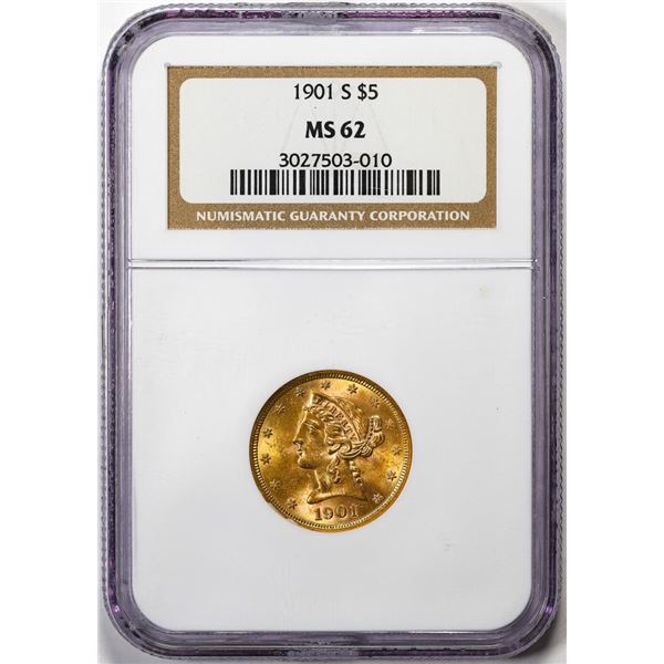1901-S $5 Liberty Head Half Eagle Gold Coin NGC MS62