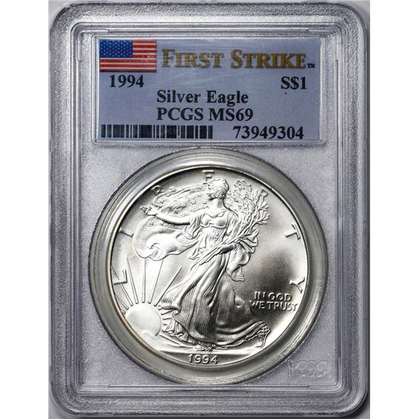 1994 $1 American Silver Eagle Coin PCGS MS69 First Strike