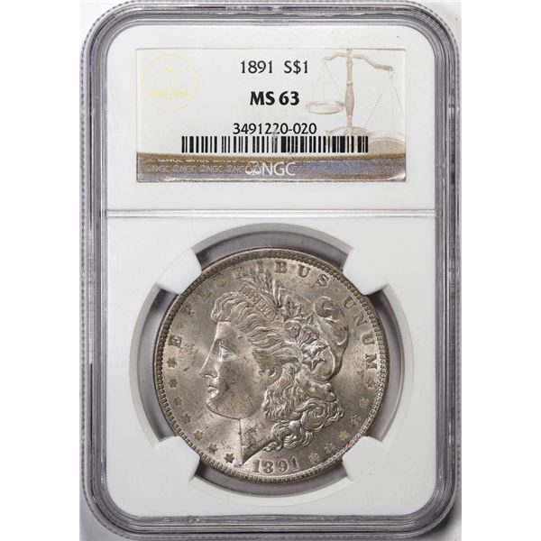 1891 $1 Morgan Silver Dollar Coin NGC MS63