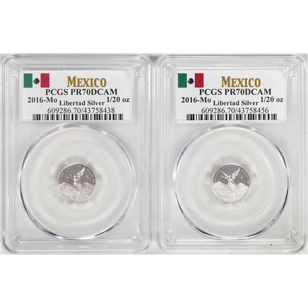 Lot of (2) 2016-Mo Mexico Proof 1/20 oz Silver Libertad Coins PCGS PR70DCAM