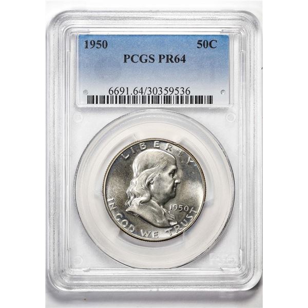 1950 Proof Franklin Half Dollar Coin PCGS PR64