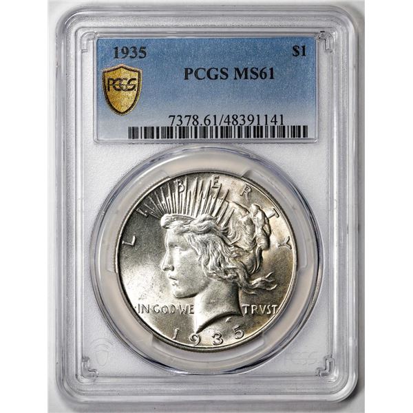 1935 $1 Peace Silver Dollar Coin PCGS MS61