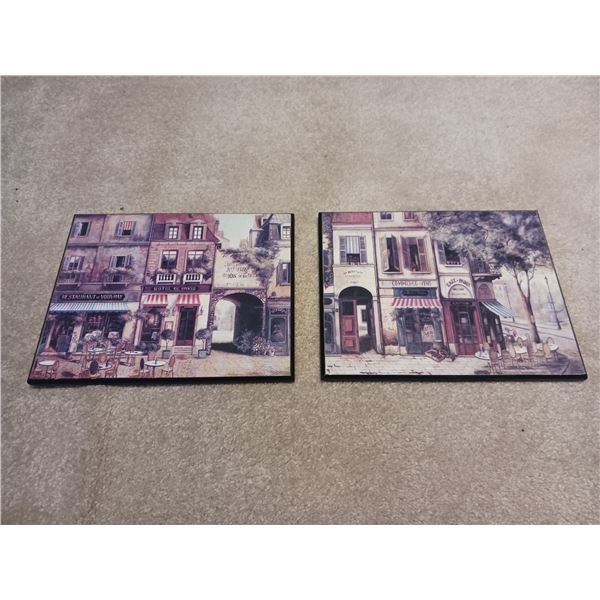 Two Wooden Pictures Of Paris 10"L 8"W *Measurement Is Approximate*