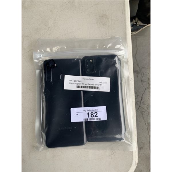 3 Samsung galaxy A21 and Samsung galaxy M21 phones