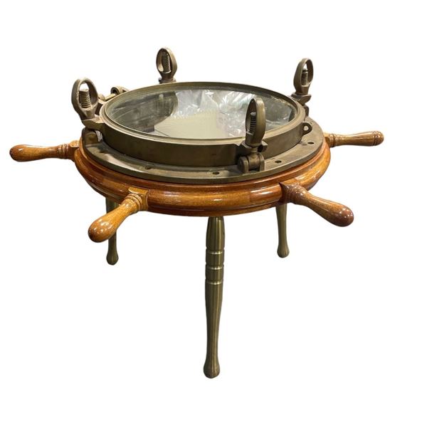 Vintage Nautical wood ship Porthole table - approx 33" x 23" H