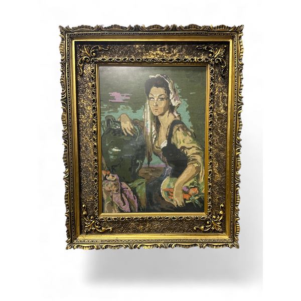 Vintage Portrait - Granny's Gold needle point frame 91827 - approx 28 x 36 
