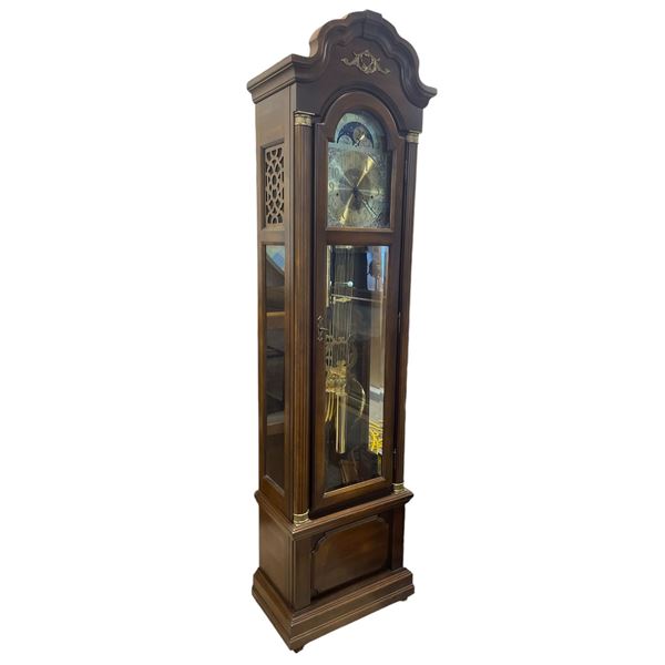 Pearl Grandfather Clock w/ paperwork & keys - approx 19 1/2in W x 12in L x 7ft tall