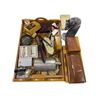 Image 1 : Group of assorted antique items - includes Seth Thomas bakelite clock / WestClox BabyBen clock / Sol