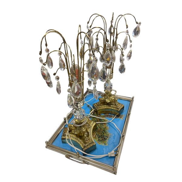Set of 2 19th century lyre shaped light candelabras & decorative serving tray